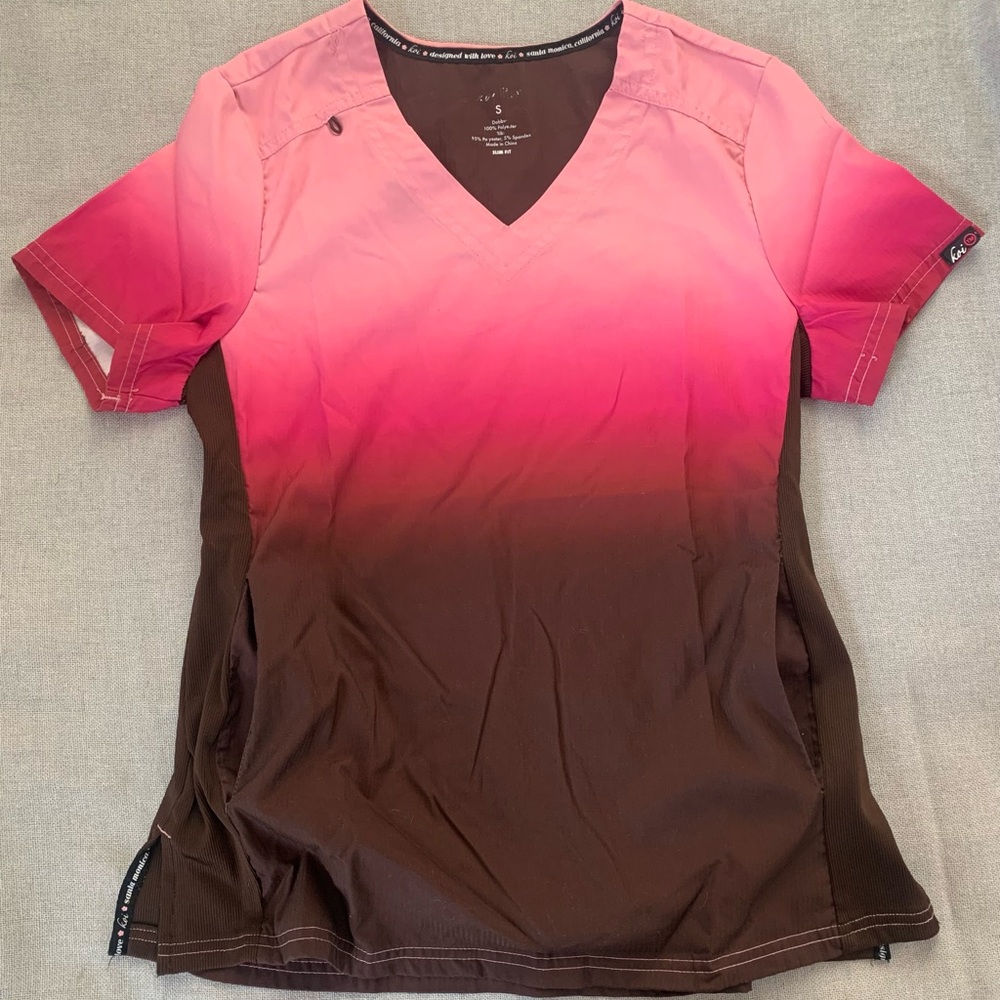 Koi Lite Pink and Brown Ombre Scrub Top